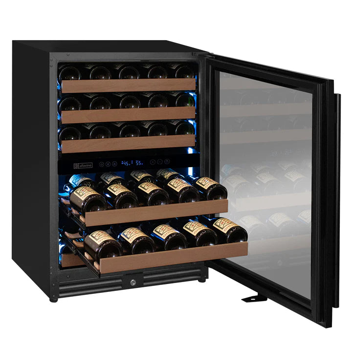 Allavino 51 bottle dual zone wine refrigerator interior racks