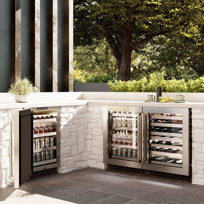 Built-in outdoor wine refrigerator installed in luxury outdoor kitchen